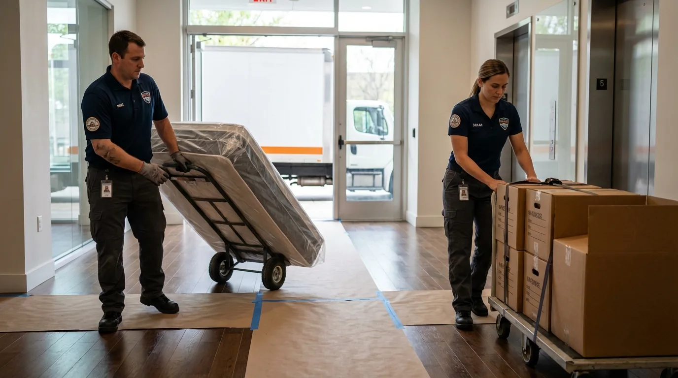 Professional apartment movers loading elevator in Annville, KY